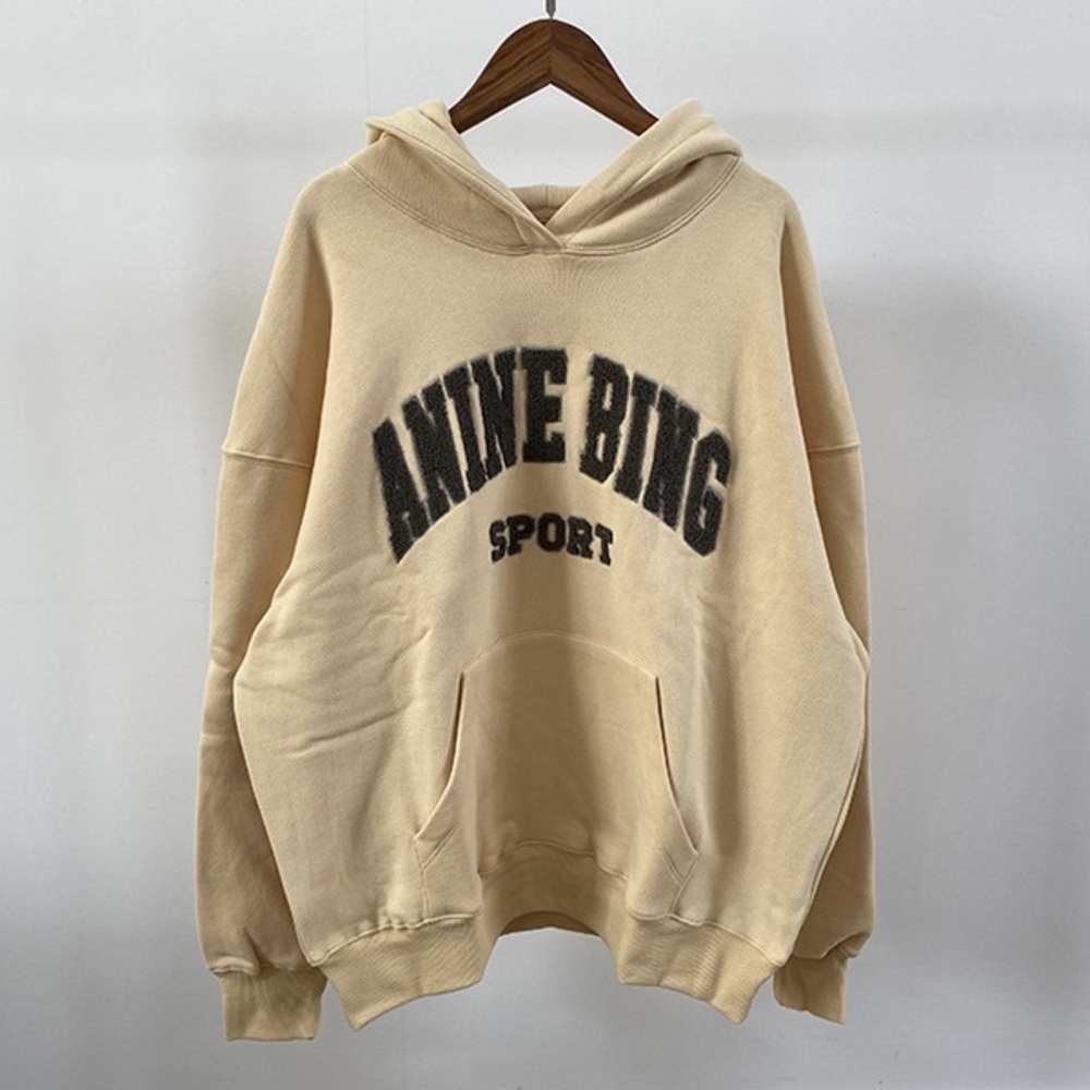 Anine Bing Cream Hoodie with Black Logo